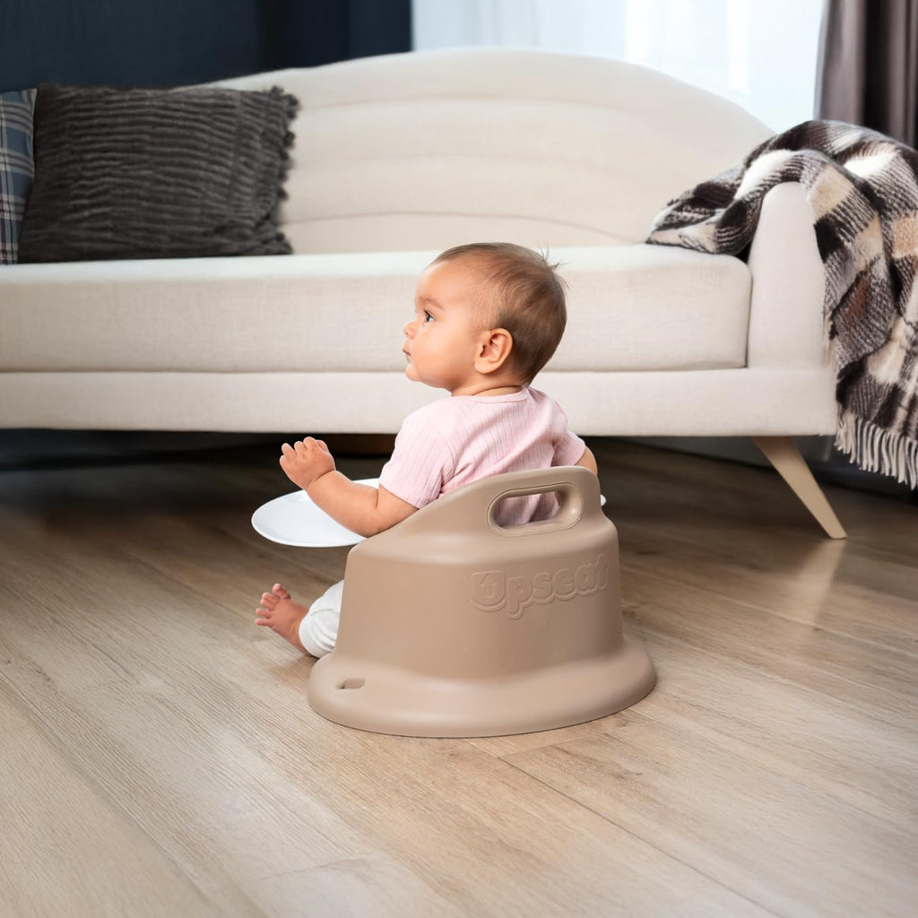 Upseat – The Original Ergonomic Baby Floor & Booster Seat with Tray, Developed with Physical Therapists for Upright Posture & Healthy Hip Development, 4–24 Months, Extra-Large Tray (Taupe)