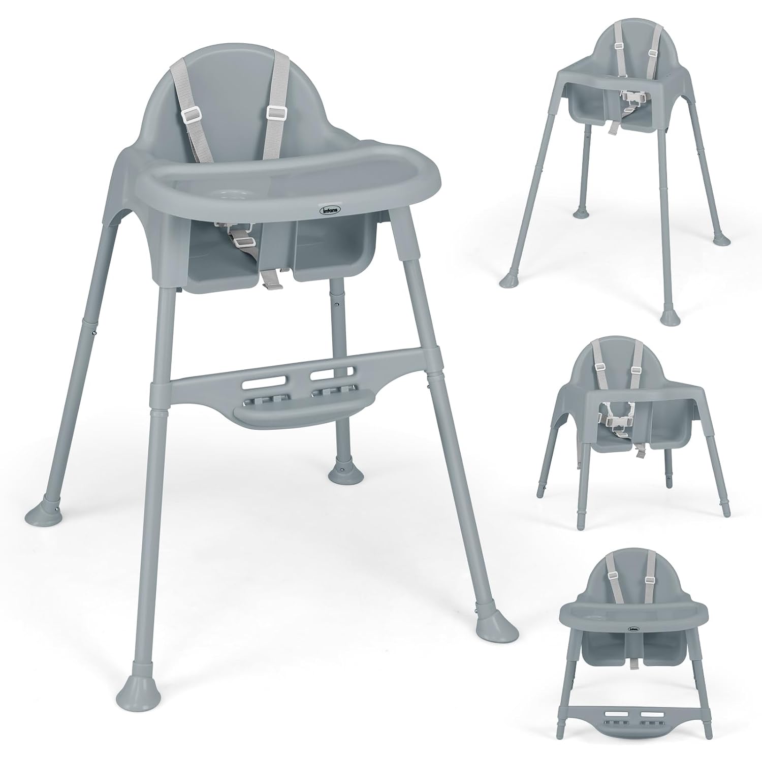 INFANS Baby High Chair, Convertible Infant Compact Highchairs with Removable Tray, Lightweight for 6-36 Months
