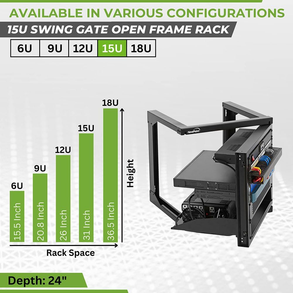 NavePoint 15U Server Rack with Swing Gate - Wall Mount Rack for 19 Inch IT & AV Equipment - 24' Deep, Black