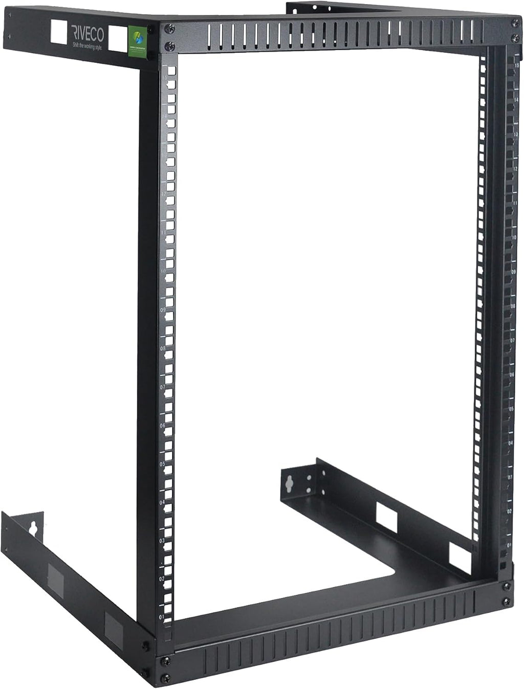RIVECO 15U Cabinet 19' Wall Mount Shelf Network Rack – 17.7' Deep 2 Post Open Frame Easy Assembly Firm Constructed for Internet/Server/AV/Home Equipment/Patch Panel Heavy Duty Light Weight, Black