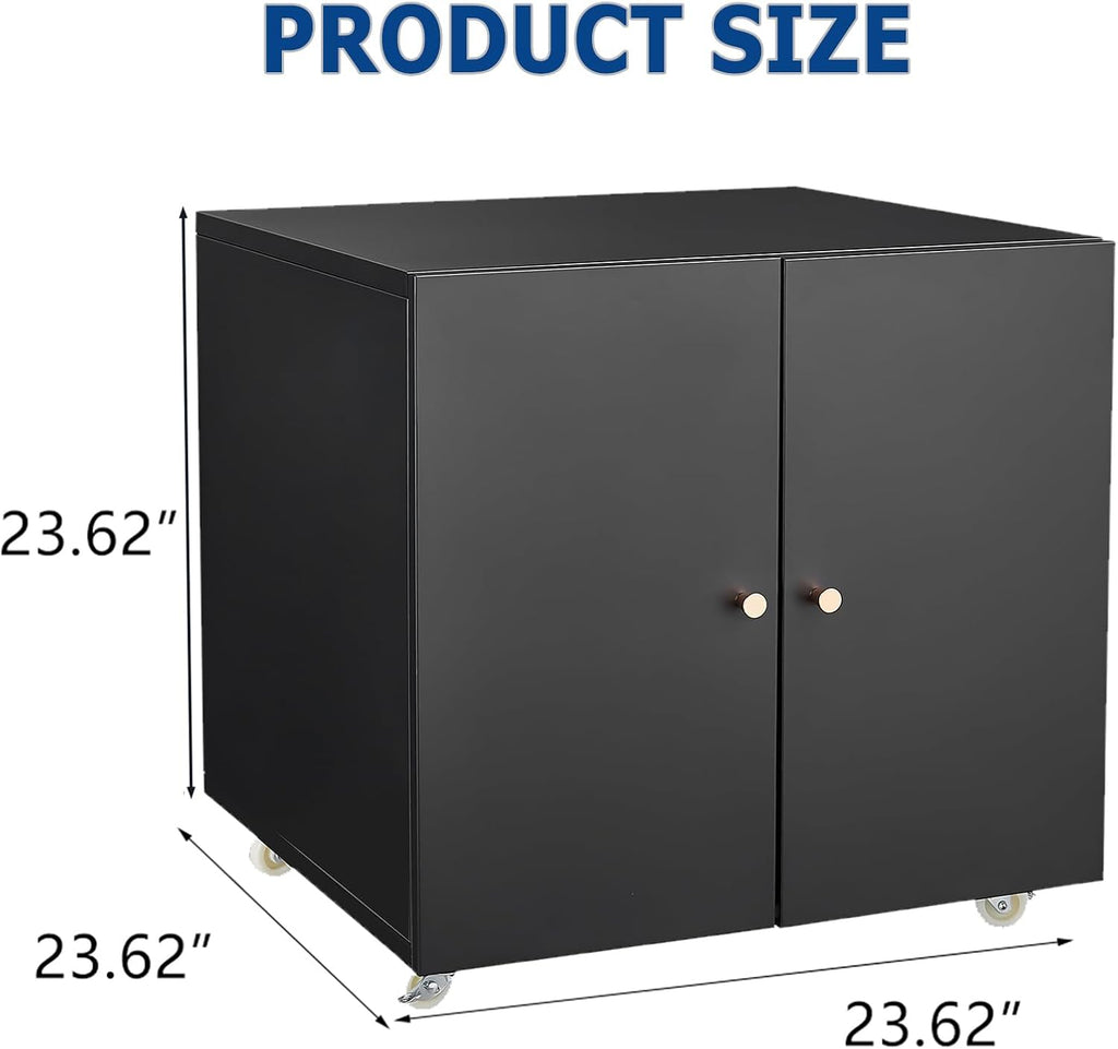 GarveeLife Metal Printer Stand with File Storage Cabinet, Printer Cabinet File Cabinet On Wheels with Door and Adjustable Shelf, Printer Table Stand for Home Office 23.62' H Black