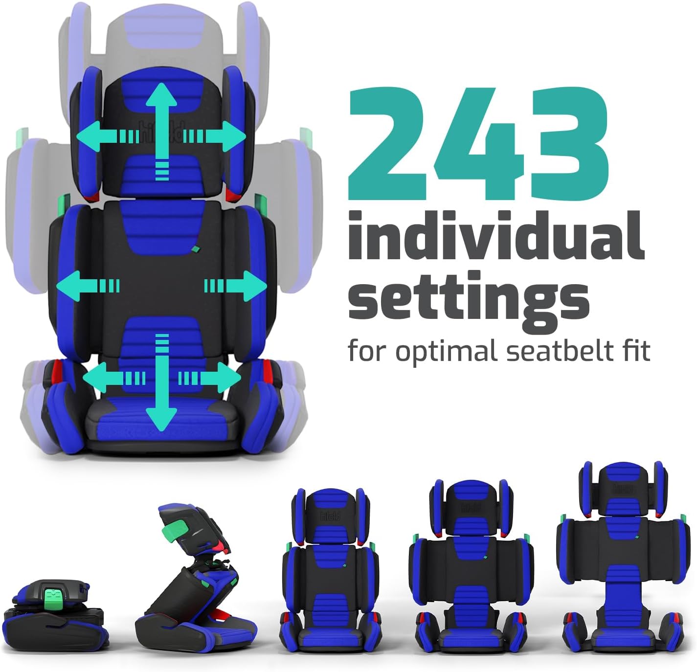 Mifold Hifold Adjustable Kids High Back Booster Car Seat with Strap – Ocean Blue