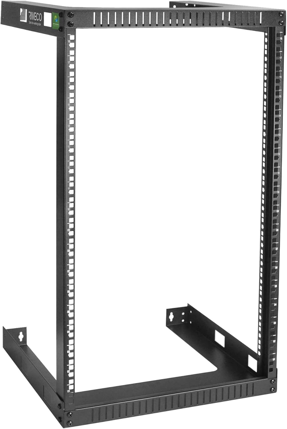RIVECO 18U 19' Wall Mount Server Rack – 17.7' Deep 2 Post Open Frame Cabinet Easy Assembly Firm Constructed Shelf for Internet/Network/AV/Data Home Equipment/Patch Panel Heavy Duty Light Weight Black