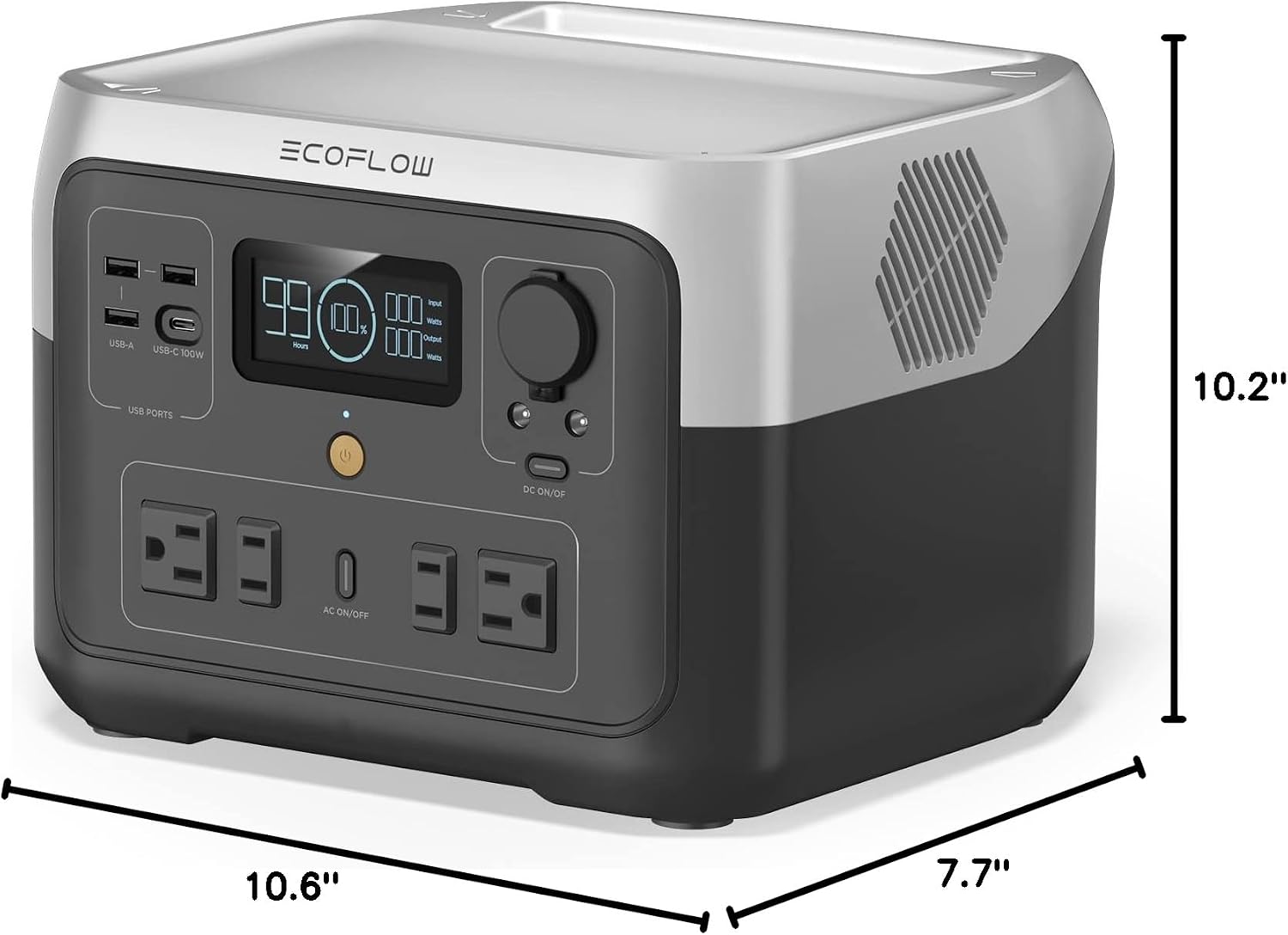 EF ECOFLOW Portable Power Station RIVER 2 Max, 512Wh LiFePO4 Battery/ 1 Hour Fast Charging, Up To 1000W Output Solar Generator (Solar Panel Optional) for Outdoor Camping/RVs/Home Use Black