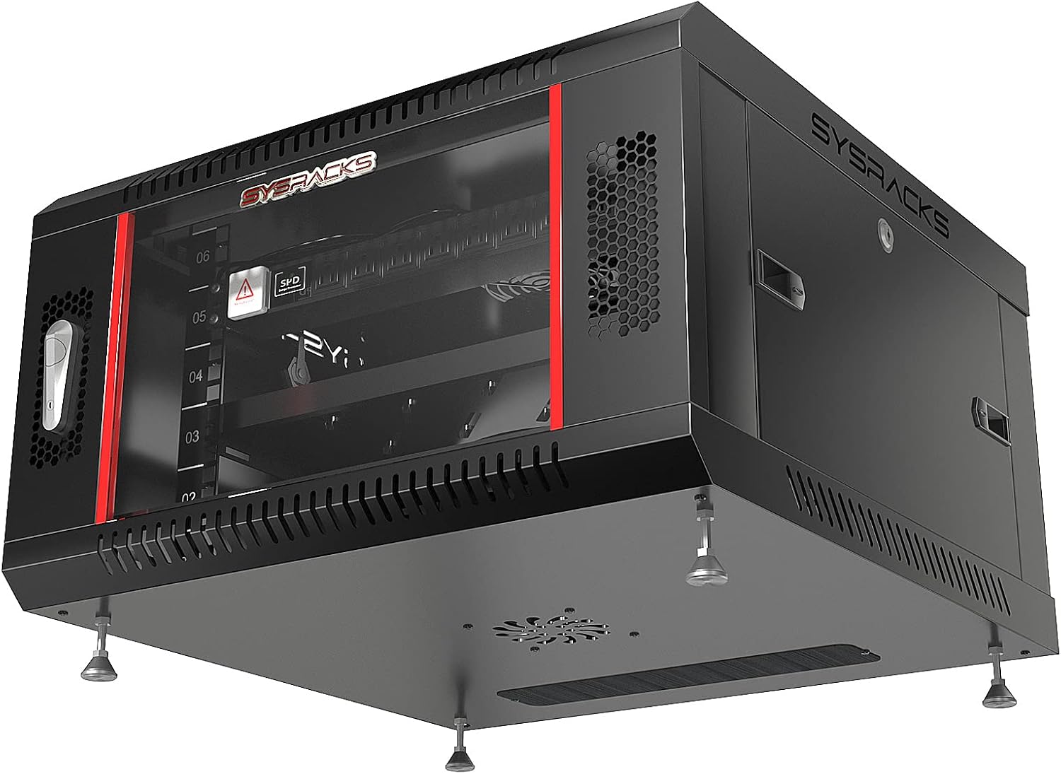 Sysracks 6U Wall Mount Network Data Server Cabinet Rack Lockable Enclosure Box - Fan - Shelf - 8-Way PDU - Feet - Cage Hardware - Dust Tight Grommets