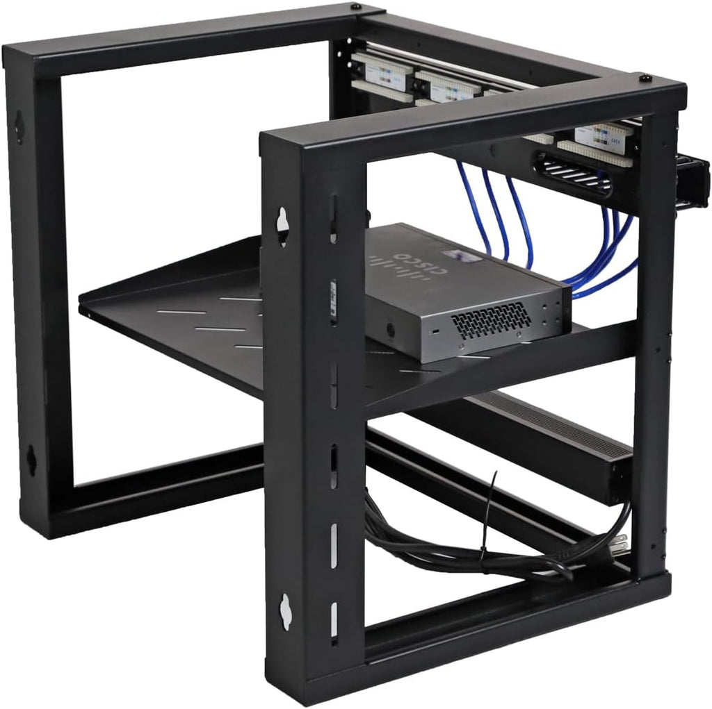 AEONS 9U Open Frame Wall Mount 19-Inch IT Network Server A/V Equipment Rack 16' Depth 12-24 Threaded 2-Post Mounting, Black