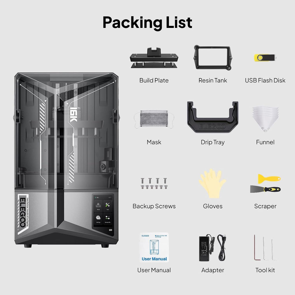 ELEGOO 16K Saturn 4 Ultra Resin 3D Printer, Fast Printing up to 150mm/h, 10inch 16K Ultra High Resolution, Automatic Leveling, Smart Mechanical Sensor, AI Camera, Large Printing Size 8.33'×4.66'×8.66'