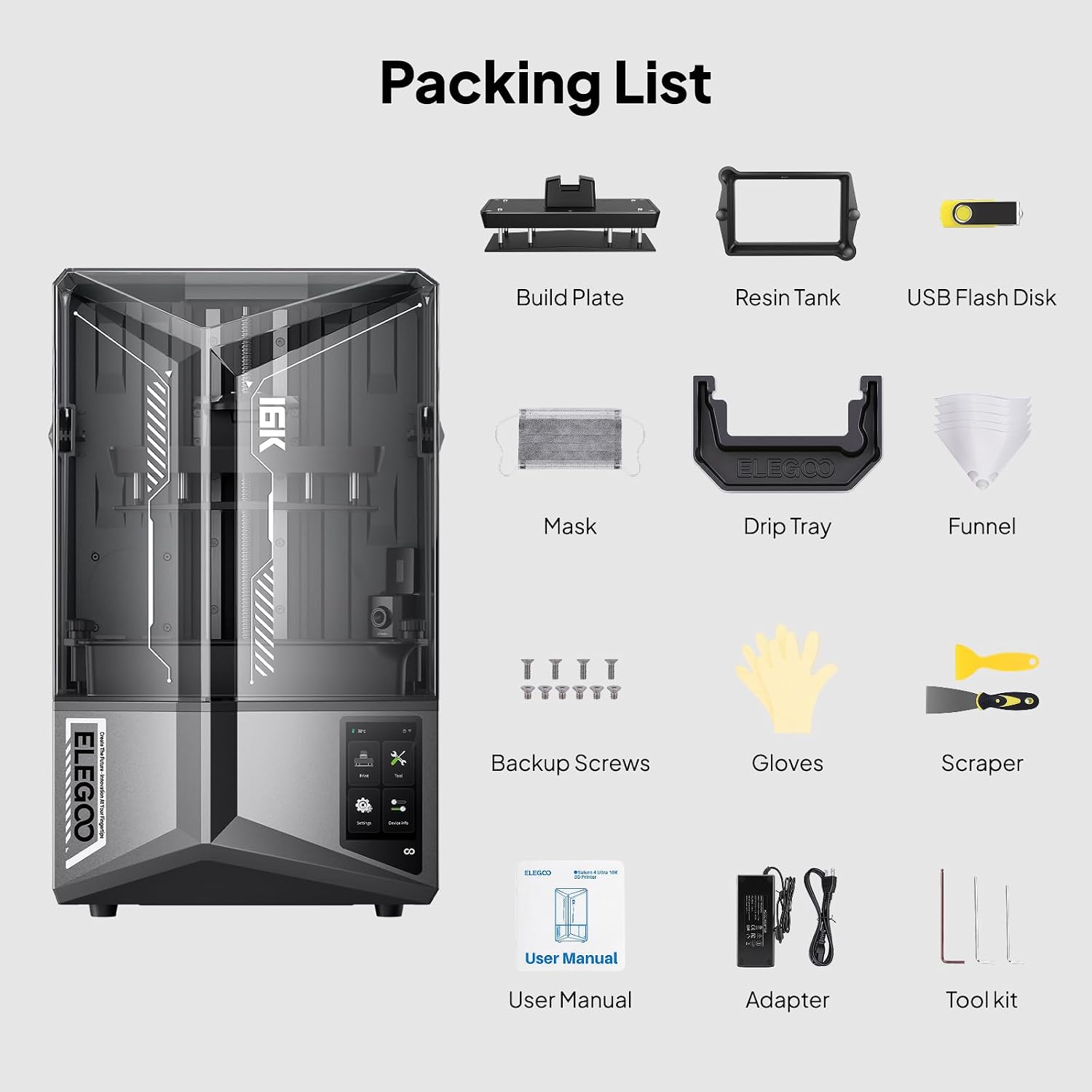 ELEGOO 16K Saturn 4 Ultra Resin 3D Printer, Fast Printing up to 150mm/h, 10inch 16K Ultra High Resolution, Automatic Leveling, Smart Mechanical Sensor, AI Camera, Large Printing Size 8.33'×4.66'×8.66'