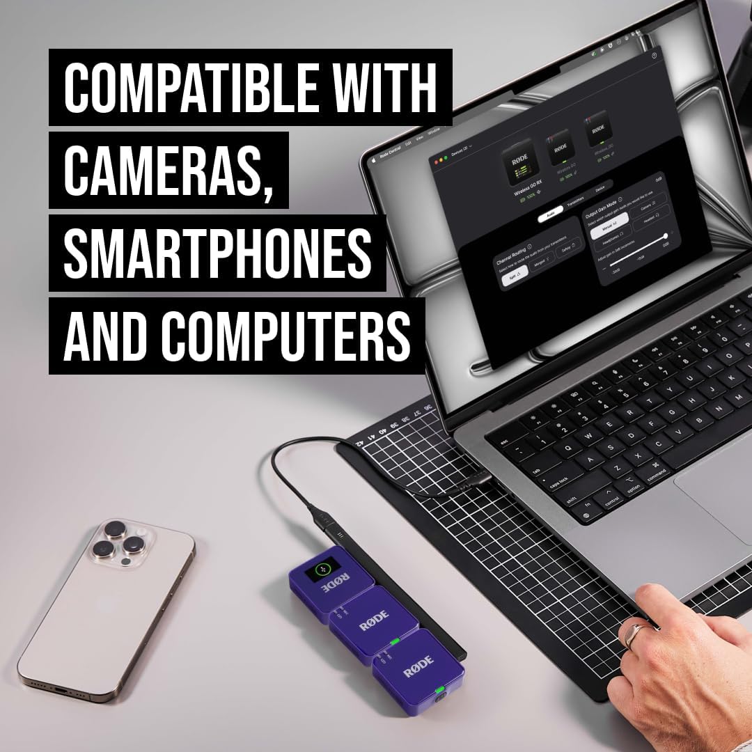 RØDE Wireless GO (Gen 3) – Compact Wireless Mic – Pristine Audio, 32-bit Float Recording, Automatic Level Control, for Phones, Cameras and Computers (Purple)