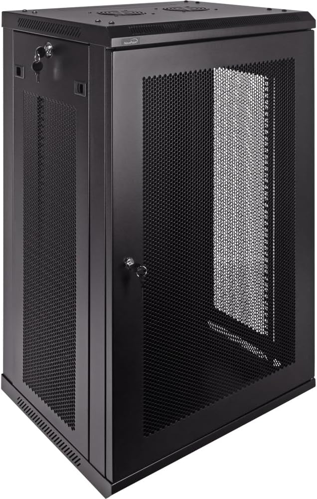 Navepoint 18U Deluxe IT Wallmount Cabinet Enclosure 19-Inch Server Network Rack with Locking Perforated Door 16-Inches Deep Black