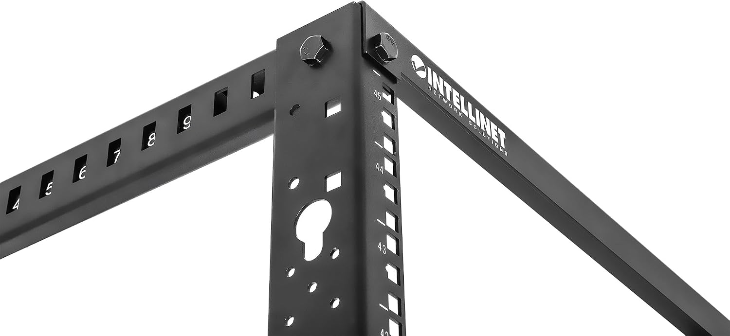 Intellinet 45U 19' 4 Post Open Frame Server Wall Mount Rack - Flatpacked, Antistatic Powder Coated Steel – for IT Network Equipment & AV Devices – 3 Yr Mfg Warranty – 716406