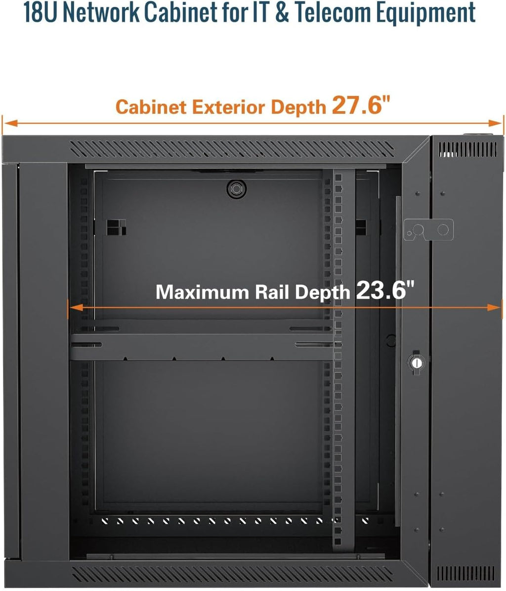 Tecmojo Fully Welded Server Cabinet, 18U Wall Mount Rack, 27.6inch Depth Network Rack, Mesh Door, Swing Out, Load Bearing 242lbs (110 kg), Network Cabinet for 19in Computer/AV/Data/IT Equipment