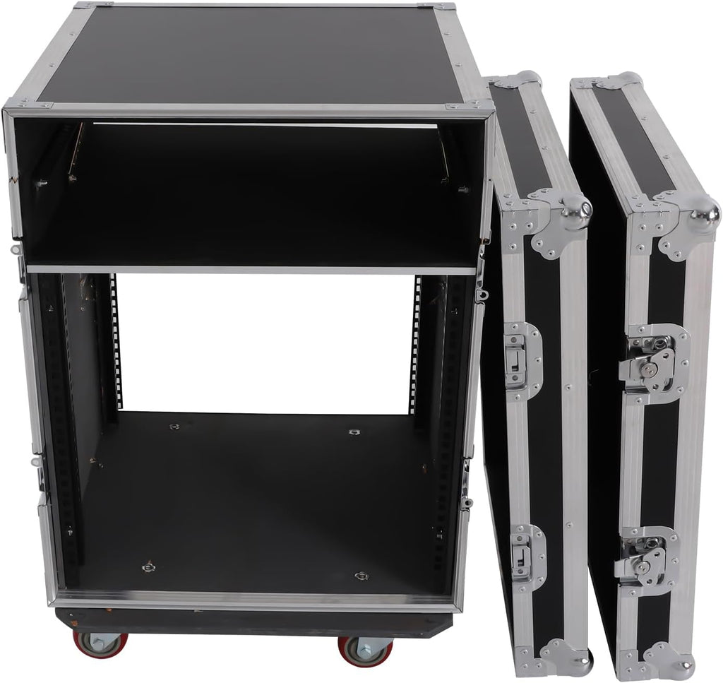 14U PA DJ Rack Case with Wheels, Heavy-Duty Slant Top DJ Mixer Rack, Professional Audio Equipment Rack for Studio, Live Sound (14U)