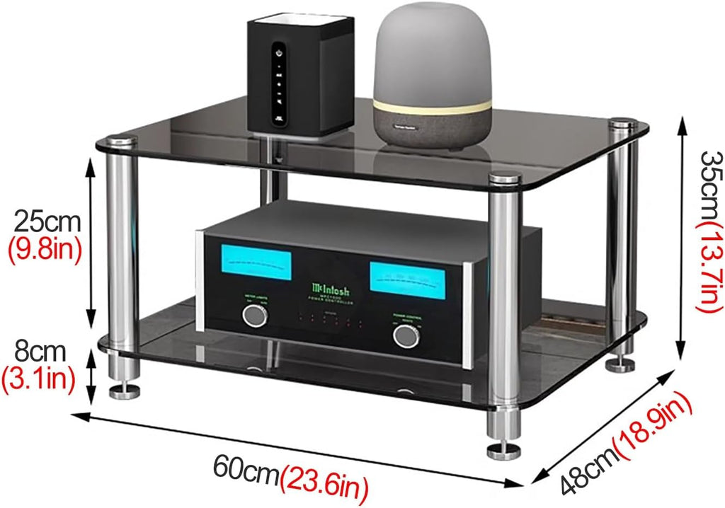 YLLFFLL 1/2/3/4-tier Media Stand Audio/Video Component Cabinet with Glass Shelf, Heavy Duty Stereo Racks and Stands Stereo System, Modern Audio Rack Tower(Brown,2 Tier)