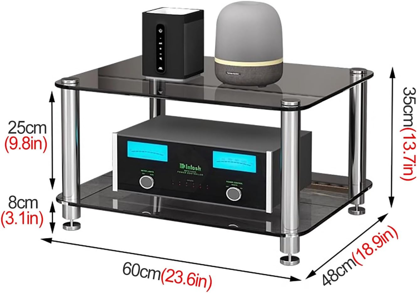 YLLFFLL 1/2/3/4-tier Media Stand Audio/Video Component Cabinet with Glass Shelf, Heavy Duty Stereo Racks and Stands Stereo System, Modern Audio Rack Tower(Brown,2 Tier)