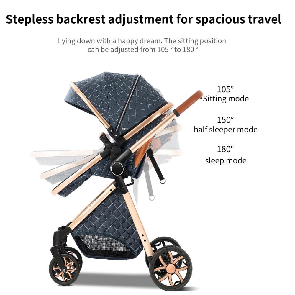 2 in 1 Baby Stroller,Infant Stroller Convertible,High Landscape Baby Carriage,Foldable Pushchair with Adjustable Canopy(Pink)