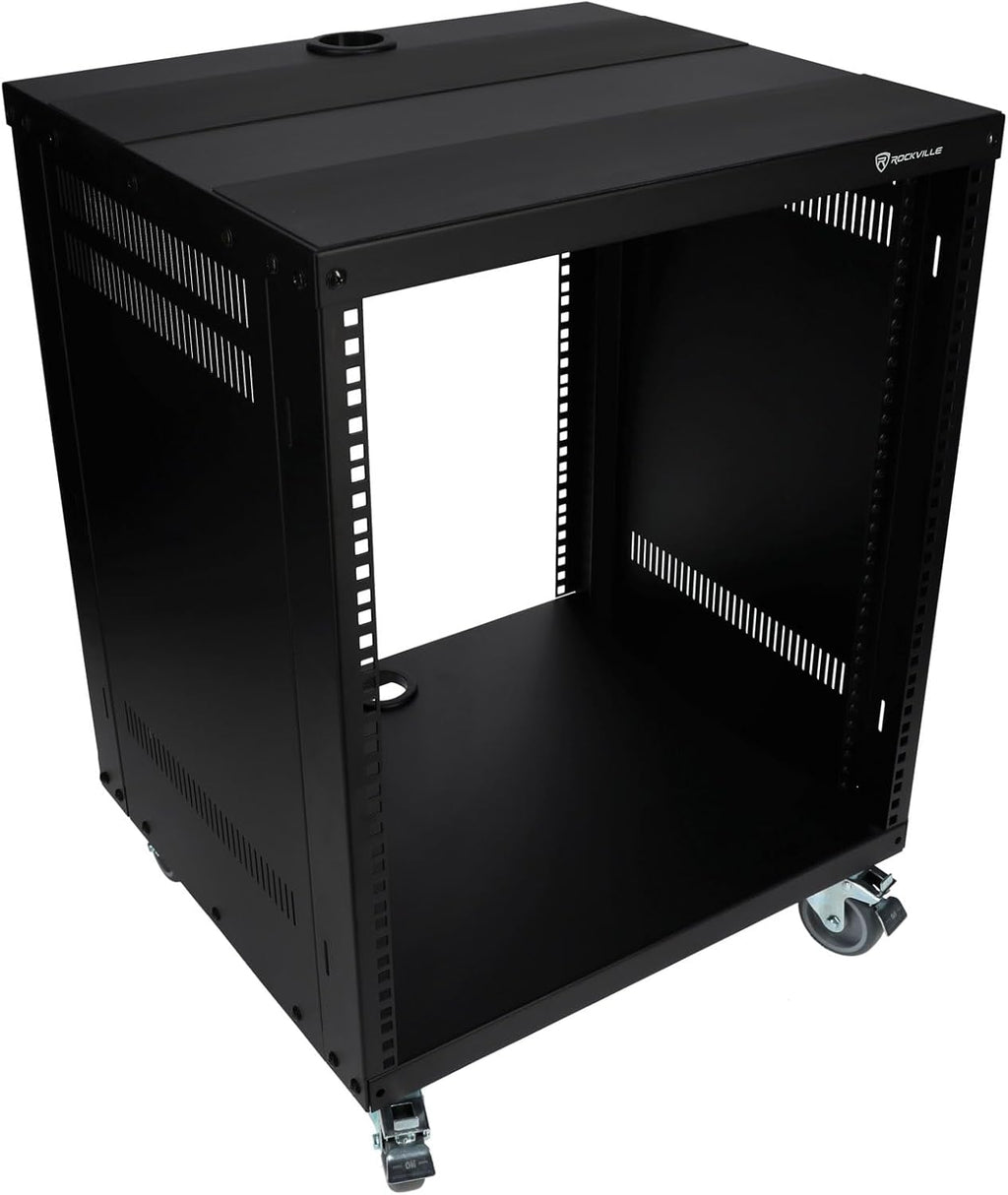 Rockville RR12U 12U Live Sound/Recording Studio Rack Case with Wheels, Reversible Rack Rails, Front & Rear Mounting, Cable Management Ports, 440lb Capacity