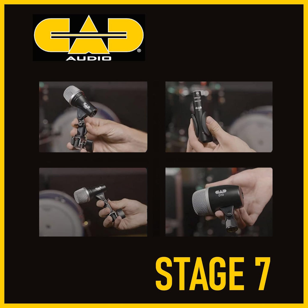 CAD Audio Stage7 Premium 7-Piece Drum Instrument Mic Pack with Vinyl Carrying Case + 7 On Stage Microphones Cables, 20 Feet
