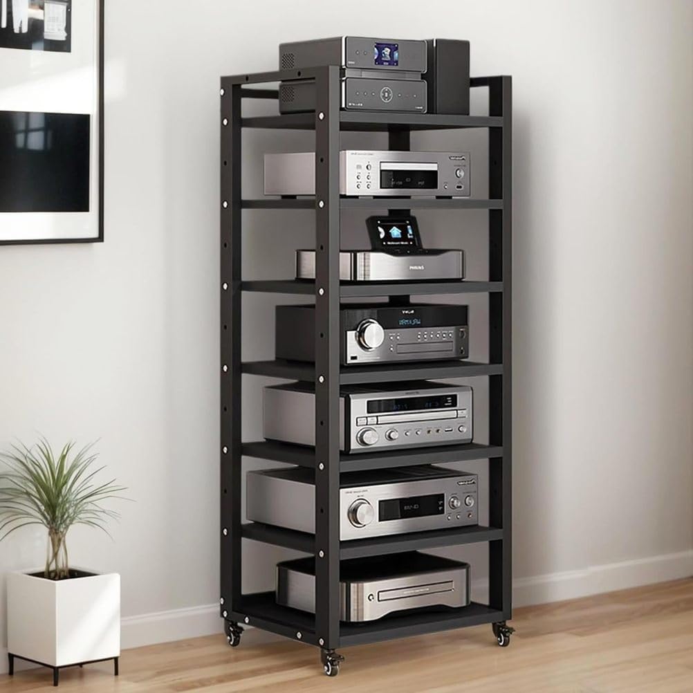 7-Tier Heavy Duty Audio Component Rack 140cm Tall - HiFi Amplifier Rack/Audio-Video Shelving - CD Record Player Stereo Receiver AV Equipment Cabinet Display Stand,C