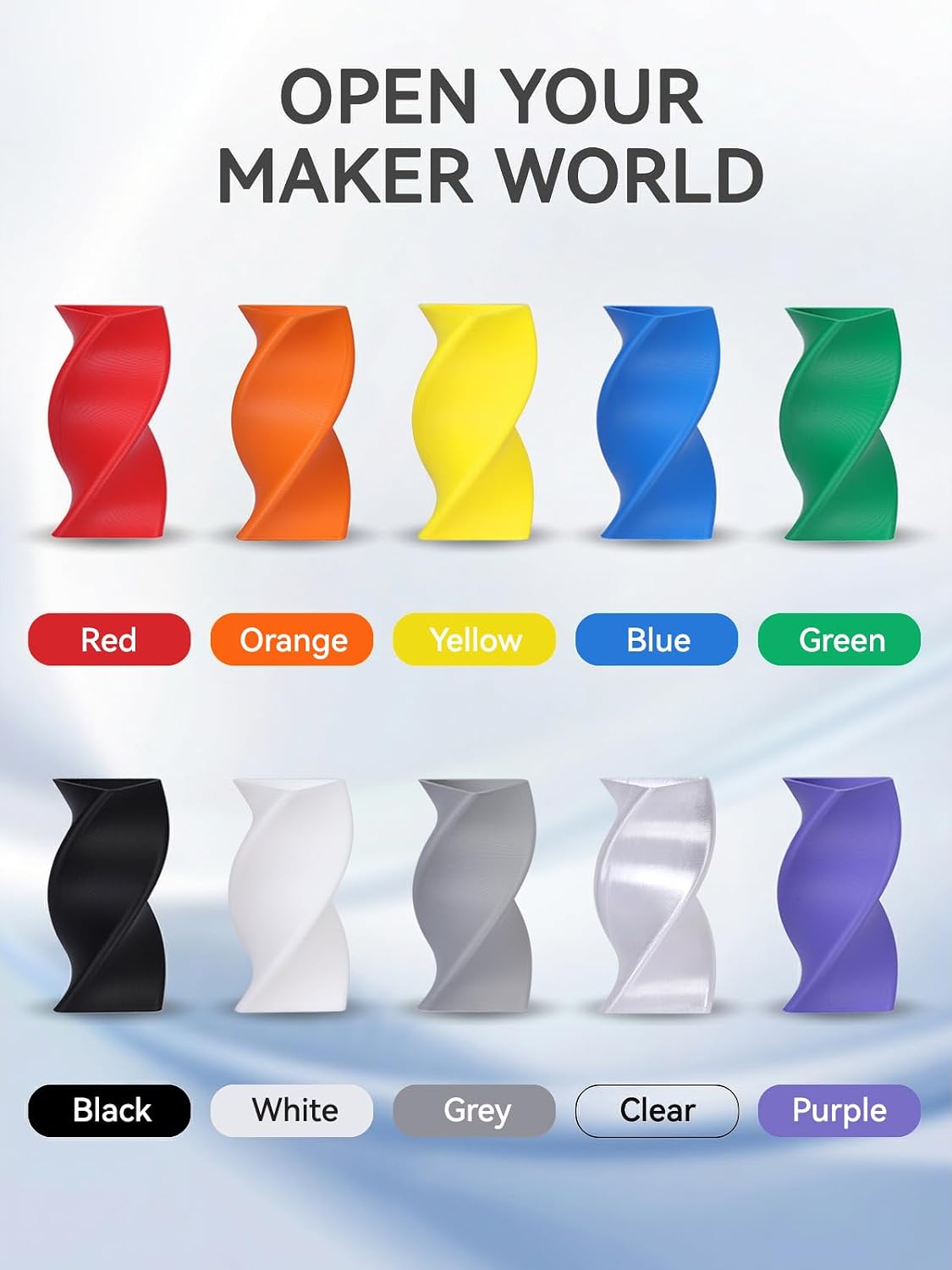 10KG Multicolor PLA+ 3D Printer Filament Bundle, 1.75mm, 10 Colors, Neatly Wound Spools, PLA Plus Fit Most FDM 3D Printer