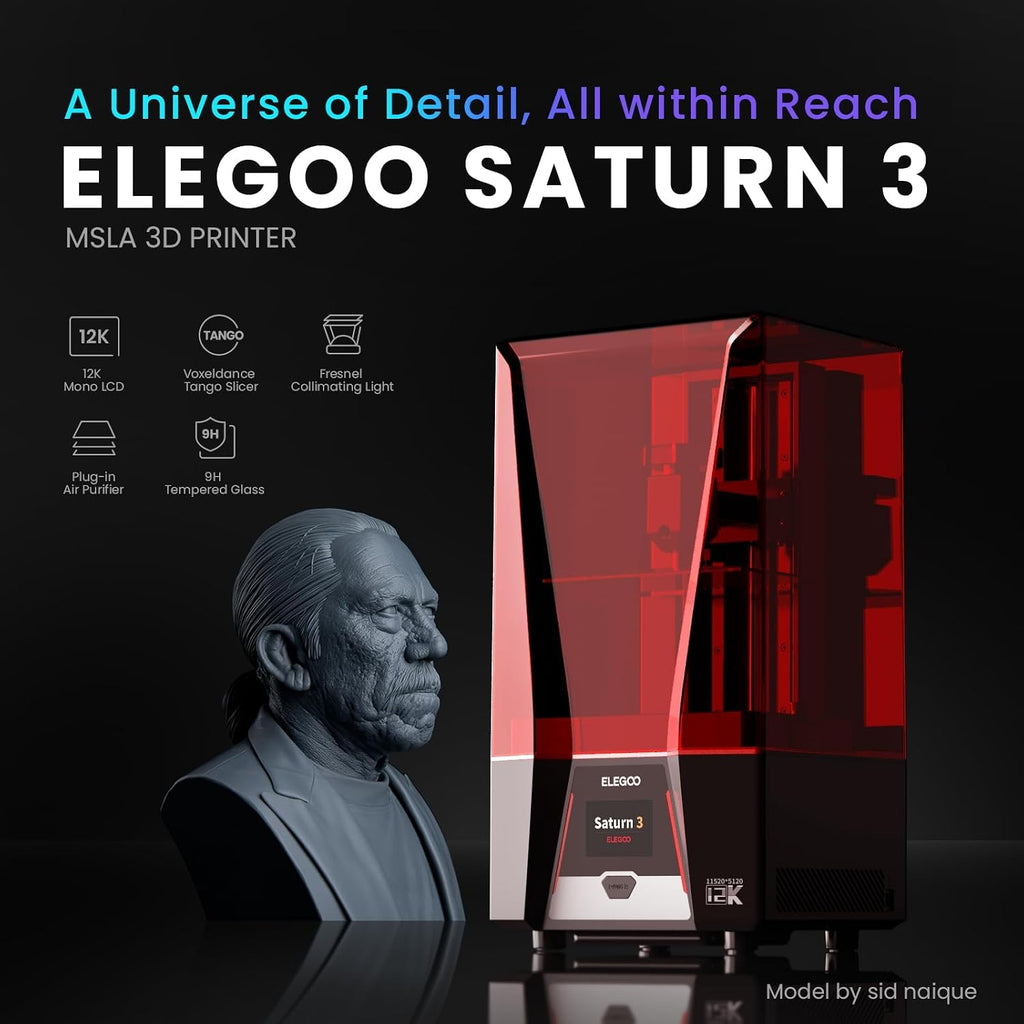 ELEGOO Saturn 3 MSLA 12K 3D Printer, Desktop Resin 3D Printer with 10-Inch Monochrome LCD, Voxeldance Tango Slicer, Large Printing Size of 8.62x4.84x9.84 inches