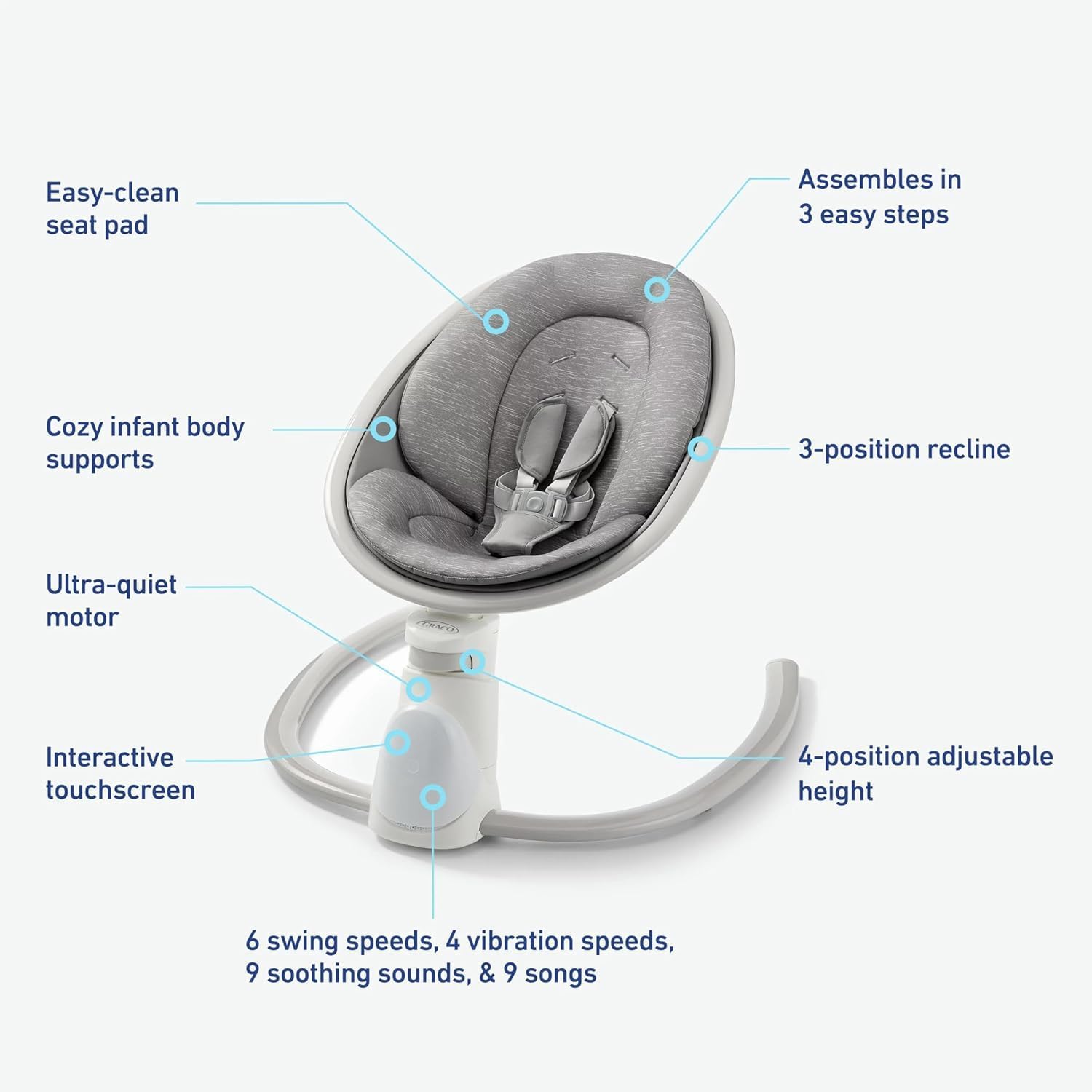Graco Soothe 'n Sway Bluetooth 3-in-1 Baby Swing - Grows with Your Child - Multiple Soothing Settings and Bluetooth Connectivity