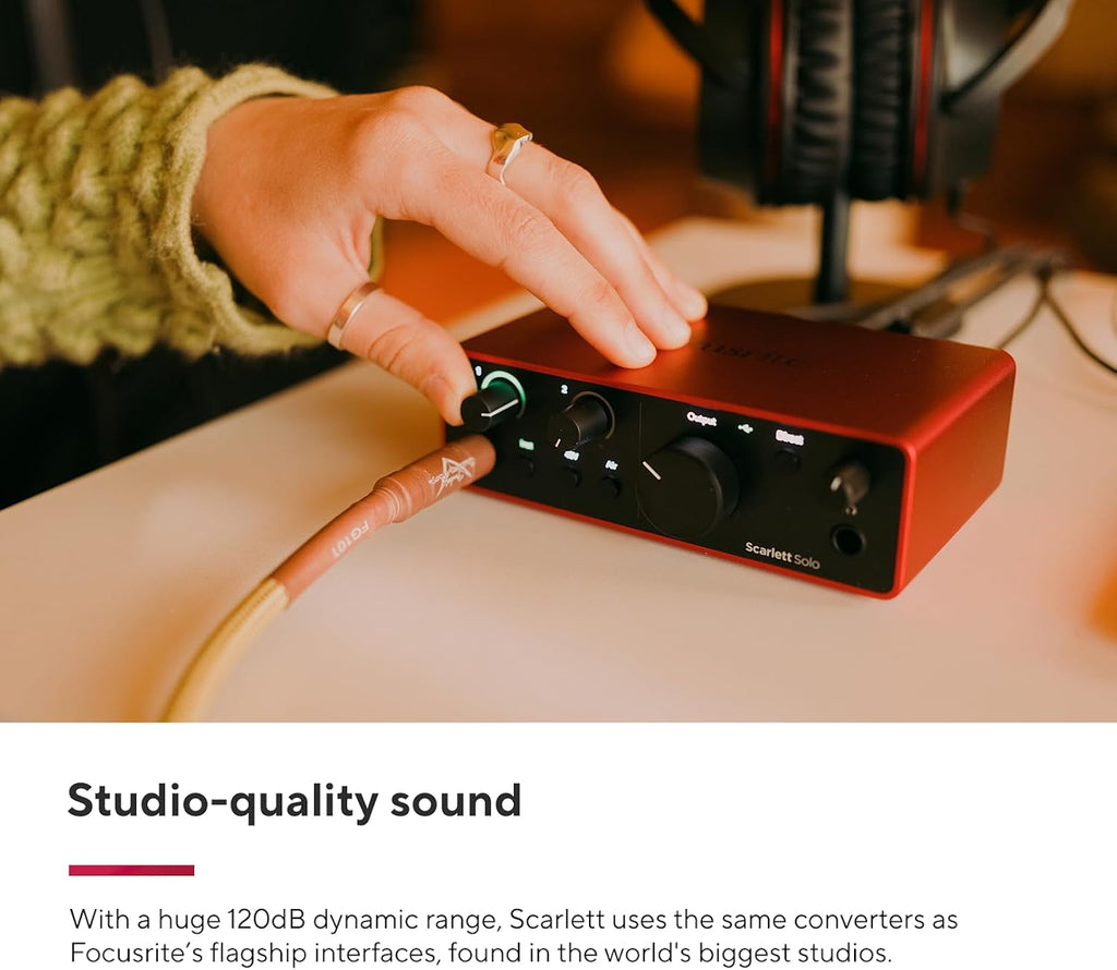 Focusrite Scarlett Solo Studio 4th Gen USB Audio Interface Bundle for the Songwriter, Guitarist or Vocalist with Condenser Microphone and Headphones for Recording, Songwriting, and Podcasting