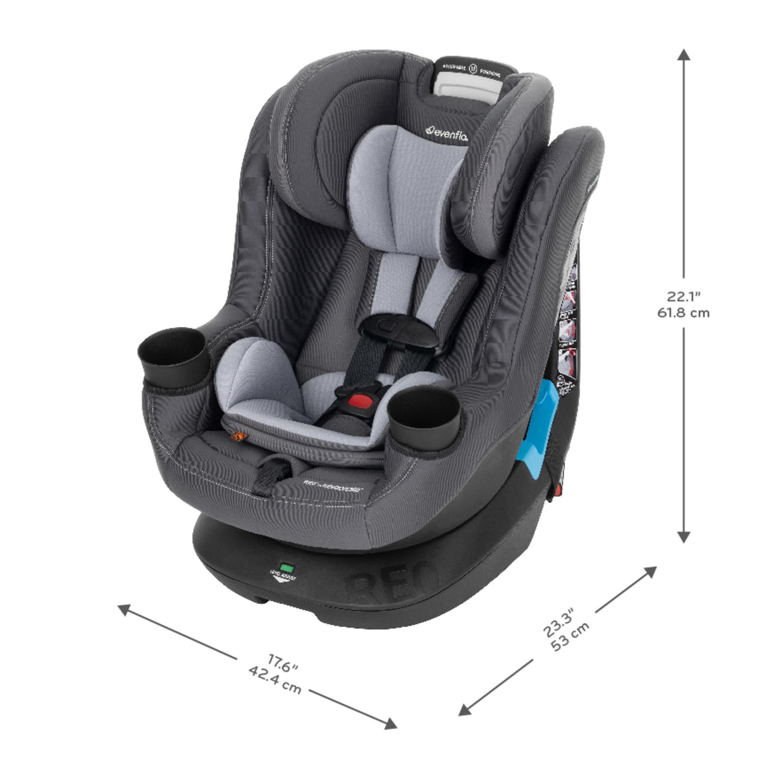 Evenflo REO by Revolve360 Rotating Convertible Car Seat with Quick Clean Cover, Infant to Toddler, Forward and Rear Facing, Compact Design, One-time Install (Danvers)