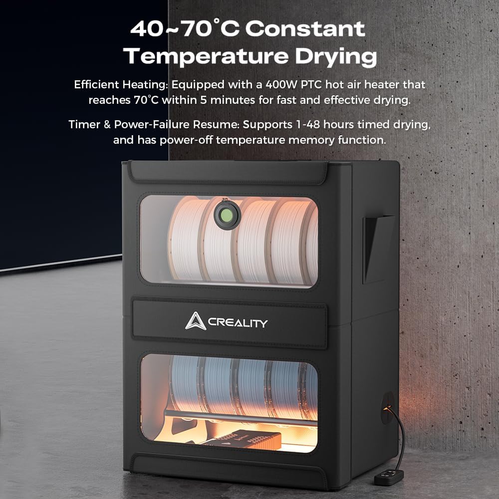 2026 Creality Filament Storage Box, 10kg Spools Multi-roll Filament Dryer for 3D Printer Filament, Detachable Heating Module, Fast Heating to 70°C, Fireproof Moisture-Proof for PLA PETG ABS TPU