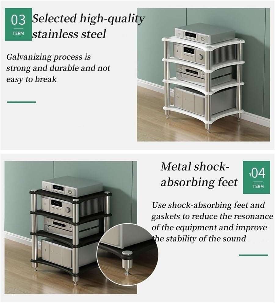 2/3/4 Tier Audio Rack, Open Air Design, Media Cabinet with Metal Frame, Audio Component Rack, Audio Rack Cabinet for Server and AV Equipment(Black,15.75 * 23.62in)