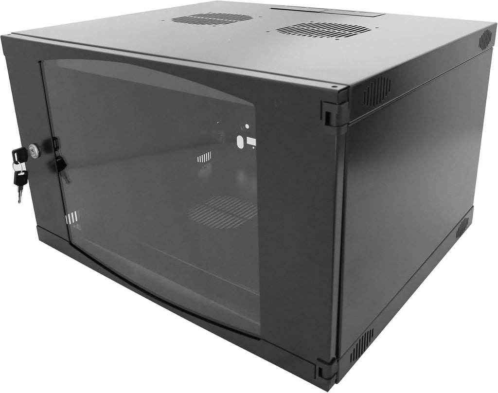 6U Server Cabinet Wall Mount Rack Enclosure with 2 Server Fans Locking Glass Door Removable Side Panels 19in Network Cabinet 13' Installation Depth for Computer/Audio Video/Data Equipment(13INCH, 6U)