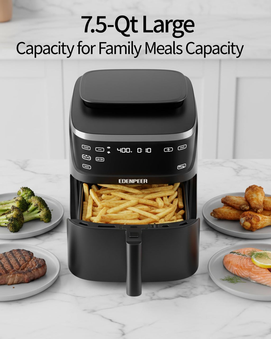 Steam Air Fryer, Self Cleaning Smart Air Fryers, with Visible Window, 1700W High Power Airfryer, 7.5 QT for Family of 4-6, Whisper Quiet Technology, 12-in-1Presets, Dishwasher Safe Non Stick Basket