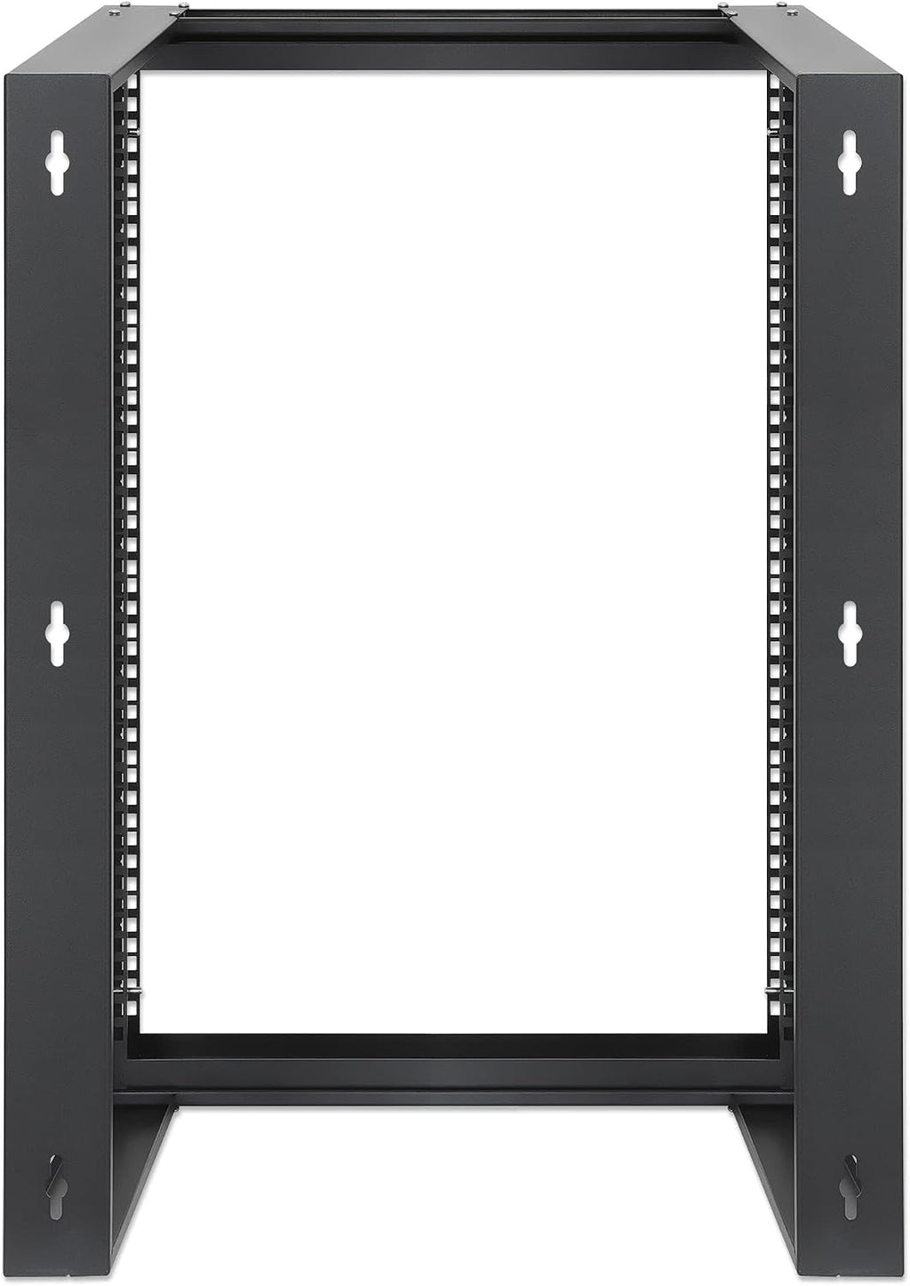 Intellinet 15U 19' 2 Post Open Frame Server Wall Mount Rack - 180 Degree Gate Swing, Flatpacked, Antistatic Powder Coated Steel – for IT Network Equipment & AV Devices – 3 Yr Mfg Warranty – 716208