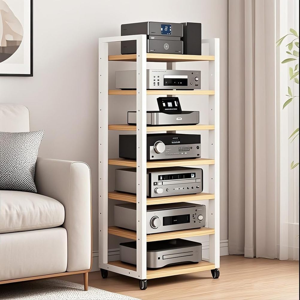7-Tier Heavy Duty Audio Component Rack 140cm Tall - HiFi Amplifier Rack/Audio-Video Shelving - CD Record Player Stereo Receiver AV Equipment Cabinet Display Stand,B