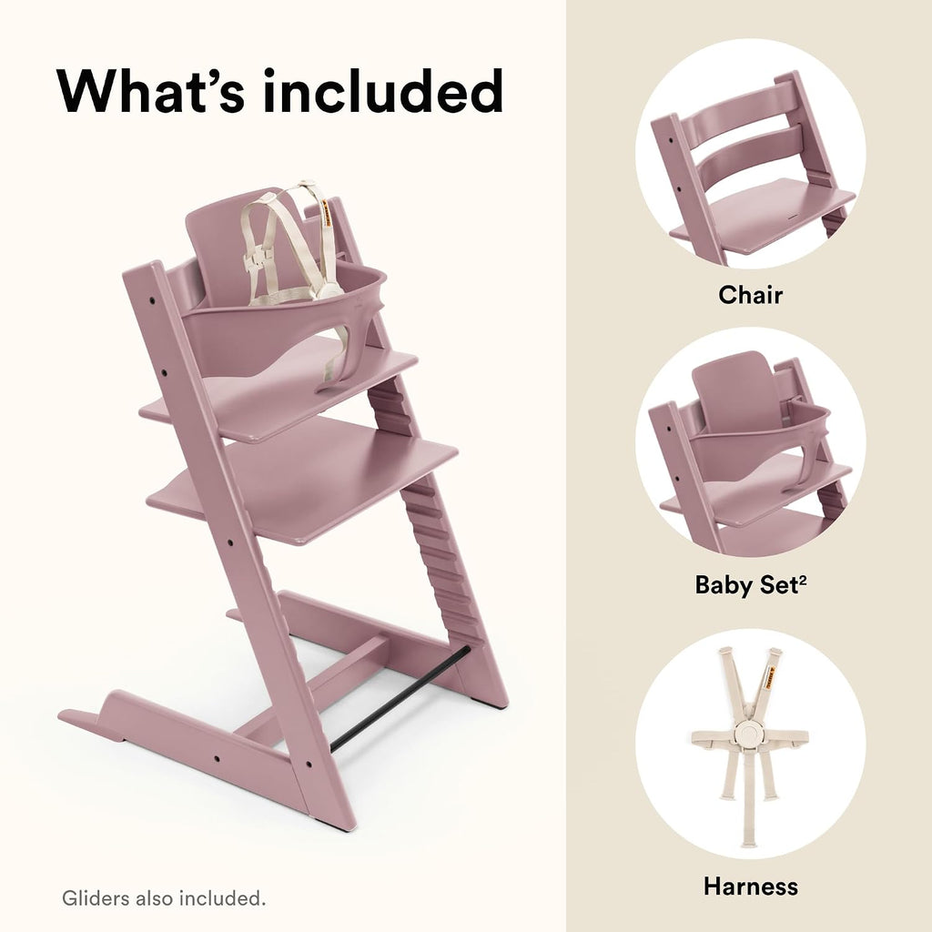 Stokke Tripp Trapp High Chair 2, Heather Mauve - Includes Chair + Baby Set with Removable Harness for Children 6-36 Months - Adjustable, Ergonomic & Easy to Clean