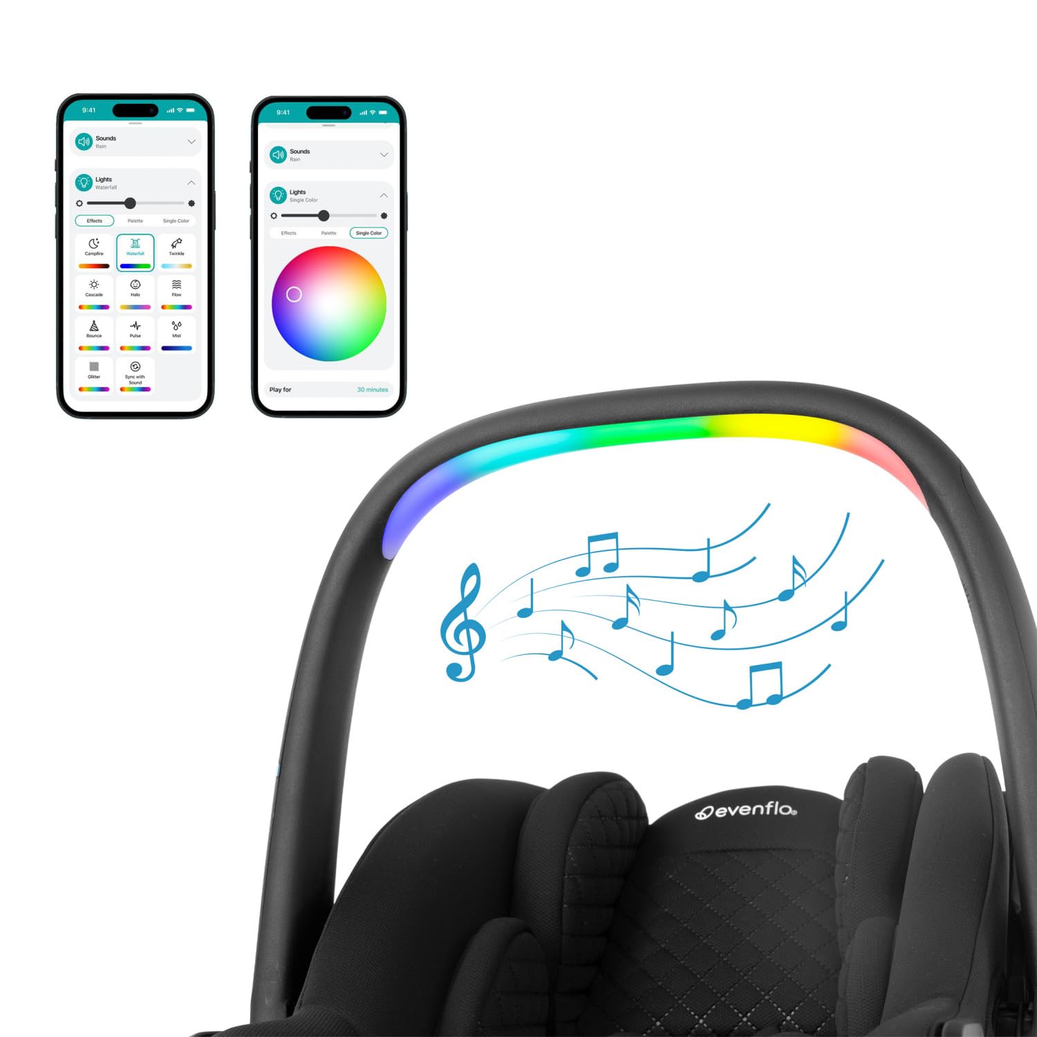 Evenflo LiteMax NXT Rear-Facing Lightweight Preemie and Infant Car Seat 3-30lbs with SensorySoothe. Easy Install with Base (Jasper Black)