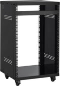 VEVOR 16U AV Rack, Recording Studio Rack Cabinet, Open Frame Server Rack with Locking Caster Wheels, Removable Side Panels & Vent Design for 19' Network, Audio, Video, IT & Network Equipment Mounting