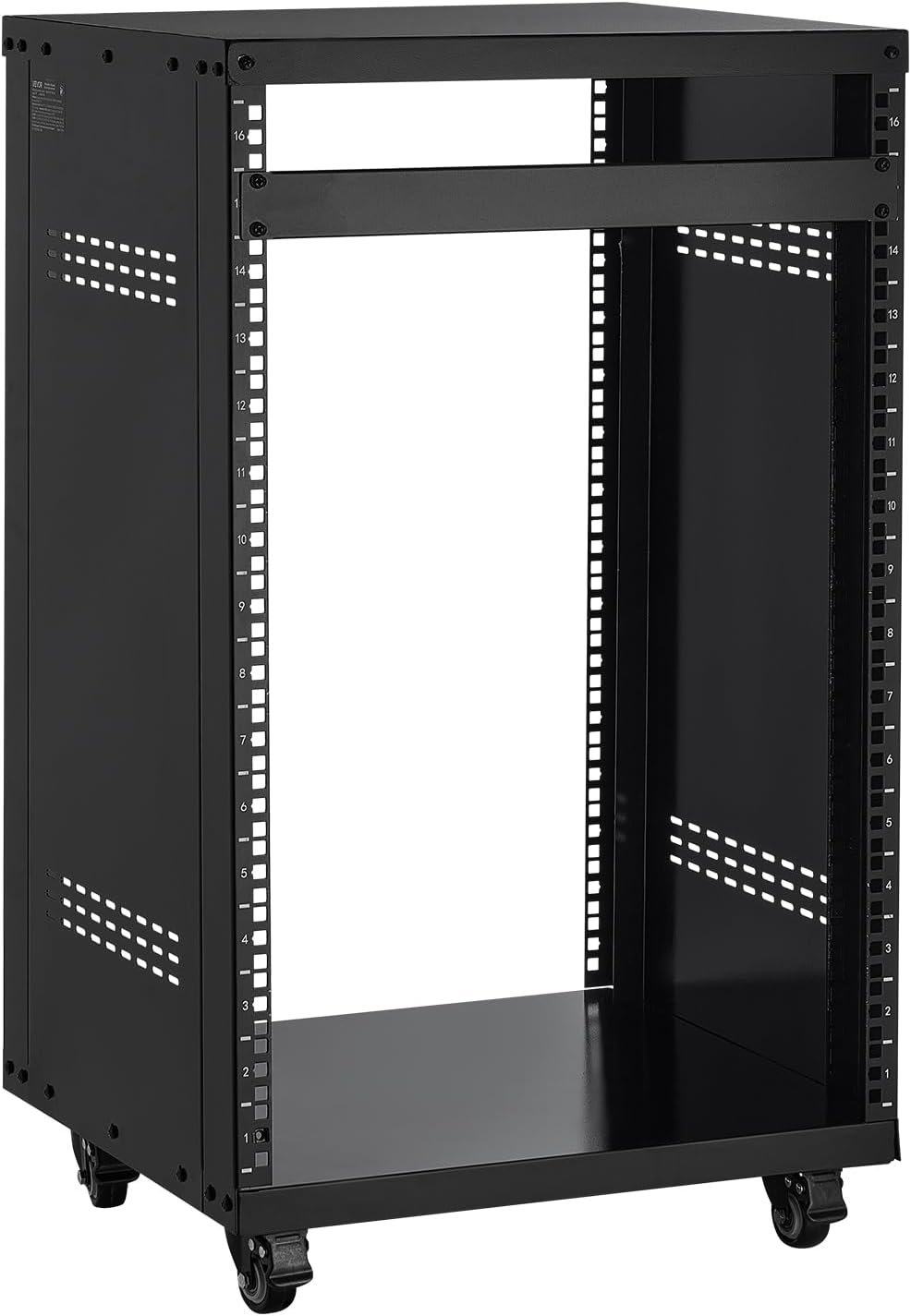 VEVOR 16U AV Rack, Recording Studio Rack Cabinet, Open Frame Server Rack with Locking Caster Wheels, Removable Side Panels & Vent Design for 19' Network, Audio, Video, IT & Network Equipment Mounting