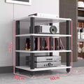 Record Player Shelf,Media Storage Cabinet Rack Tower, Modern Audio-Video Stand, 1/2/3/4-Tier Wood Stereo Cabinet(White,4 Tier)