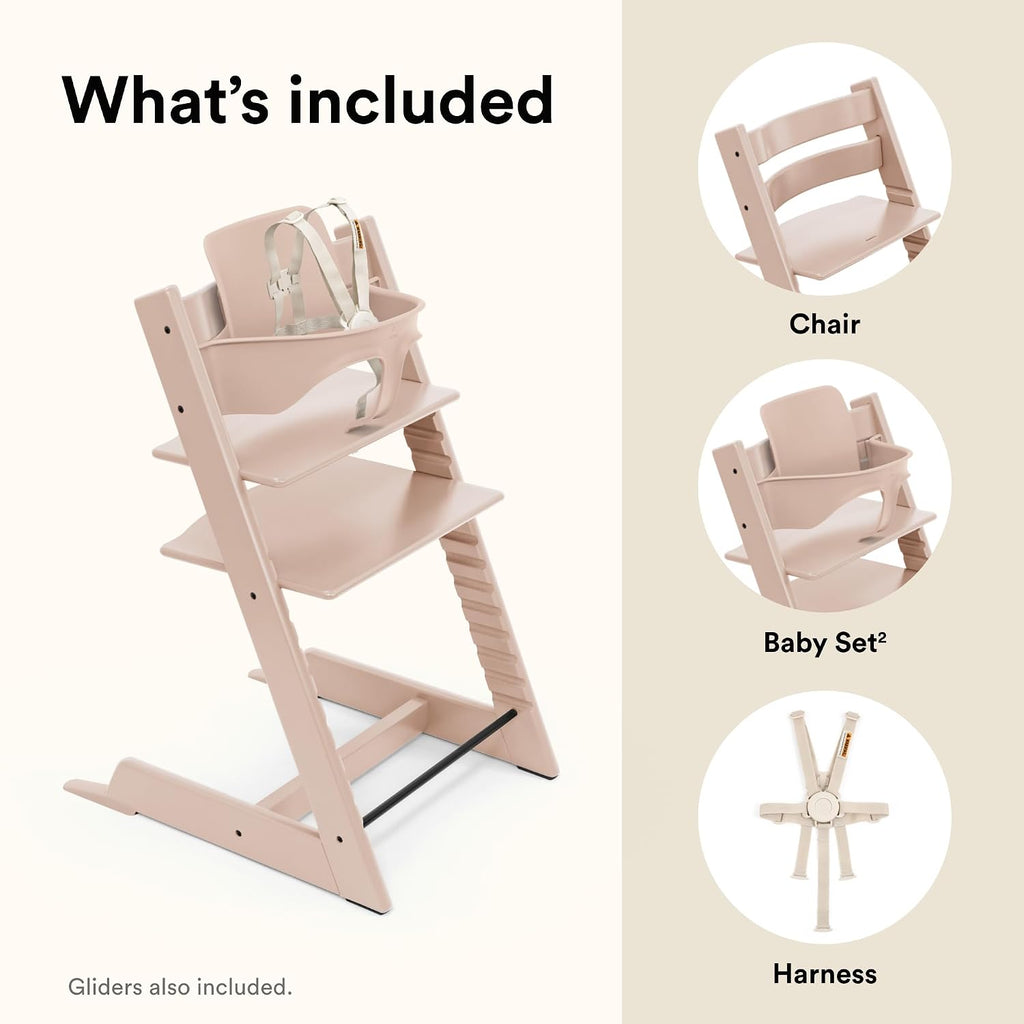 Stokke Tripp Trapp High Chair 2, Serene Pink - Includes Chair + Baby Set with Removable Harness for Children 6-36 Months - Adjustable, Ergonomic & Easy to Clean