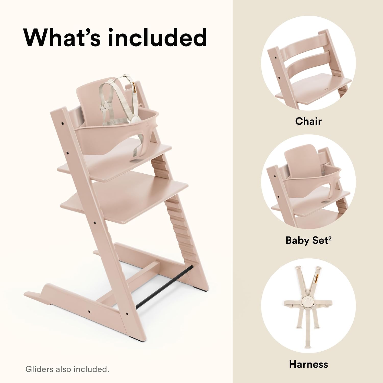 Stokke Tripp Trapp High Chair 2, Serene Pink - Includes Chair + Baby Set with Removable Harness for Children 6-36 Months - Adjustable, Ergonomic & Easy to Clean