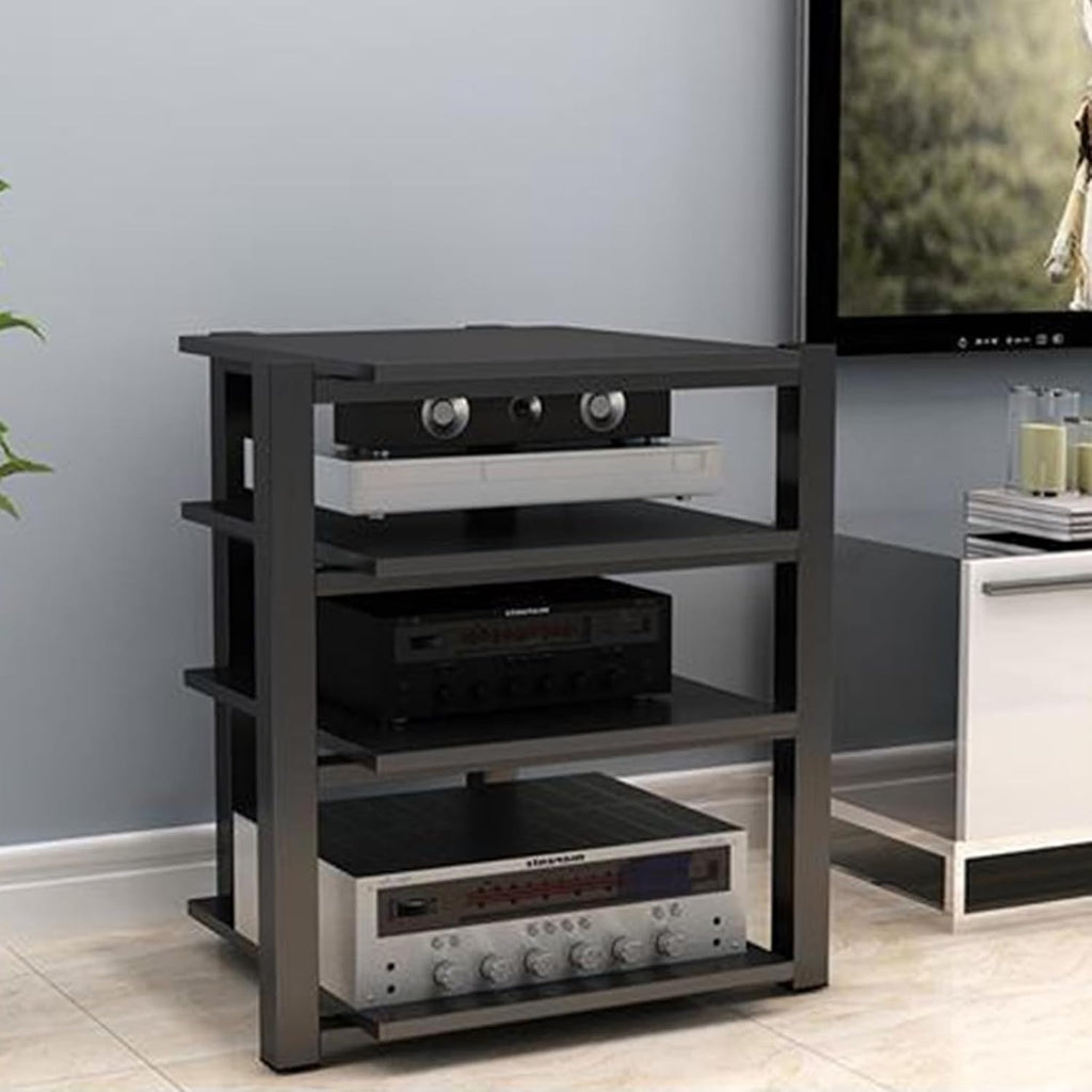 4-Tier Audio Rack Stand - AV Media Tower Cabinet for Stereo & Home Theater - Media Display Furniture for Audio/Video Equipment - Black Entertainment Center