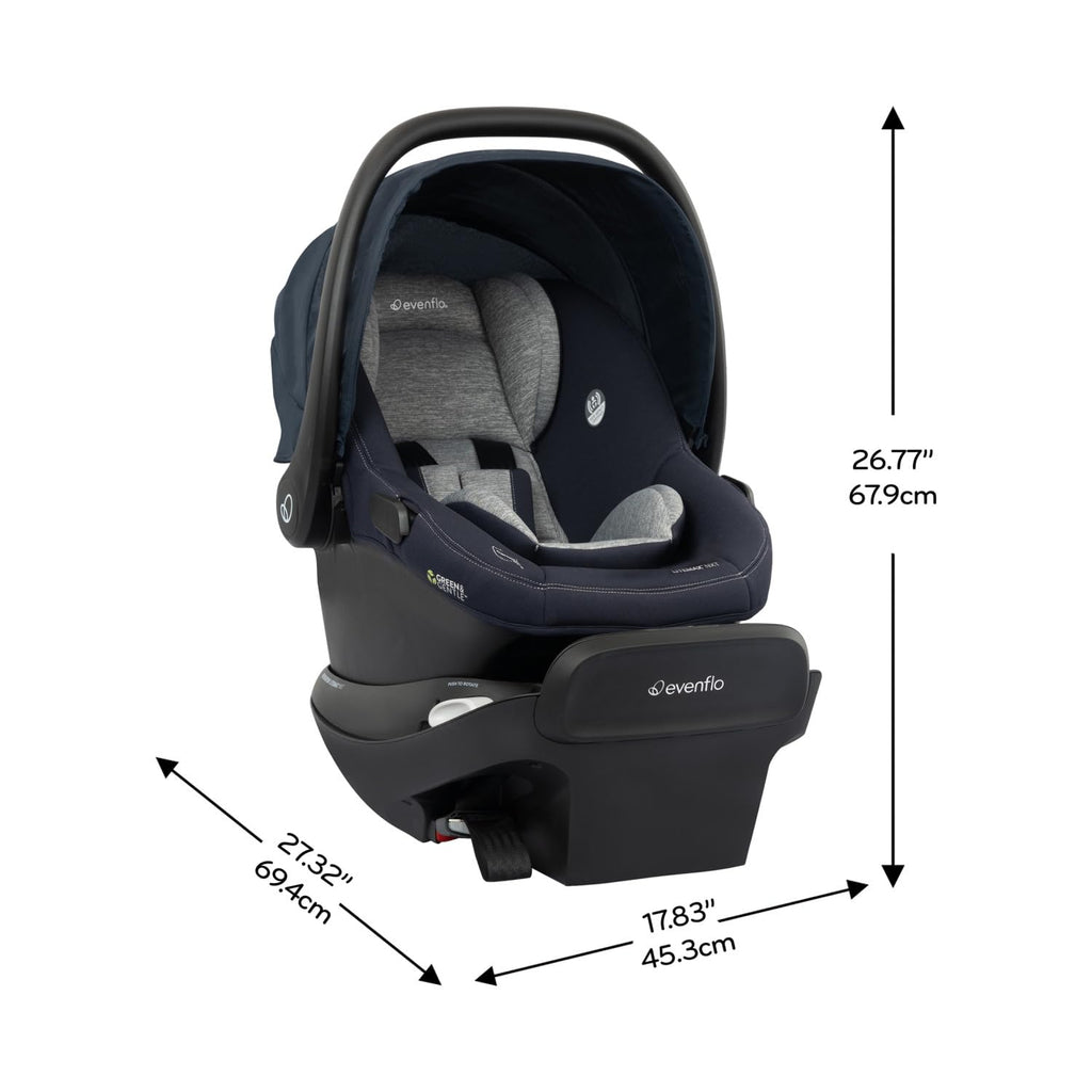 Evenflo Revolve180 LiteMax NXT Rotating Rear-Facing Lightweight Preemie and Infant Car Seat 3-30lbs with Green & Gentle. Easy Install with Base (Beau Navy)