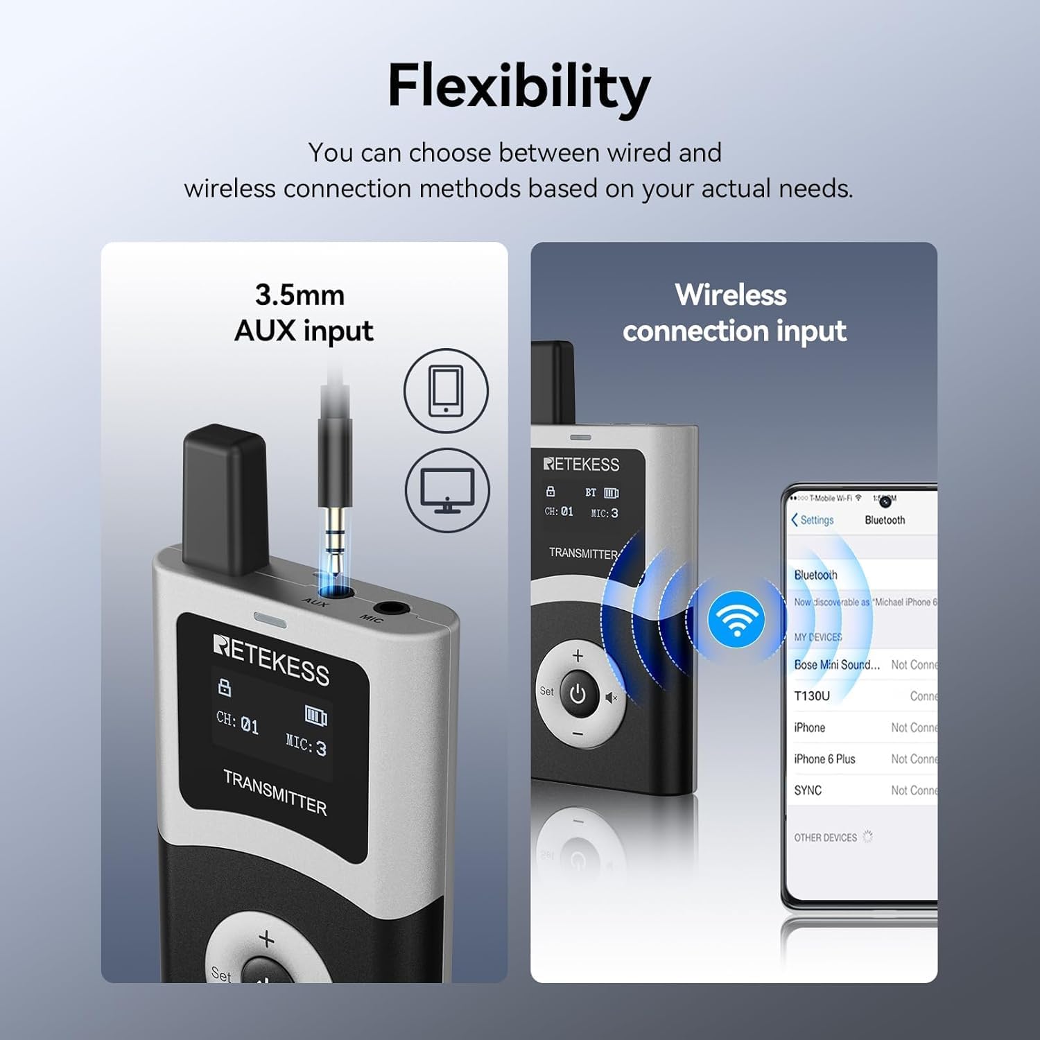 Retekess T130U(4nd Gen T130) Wireless Tour Guide System,Clear Sound Quality Digital Tour Guide Headsets, 200m, Stable Signal, Assistive Listening System for factory,Travel(2 Transmitters 32 Receivers)