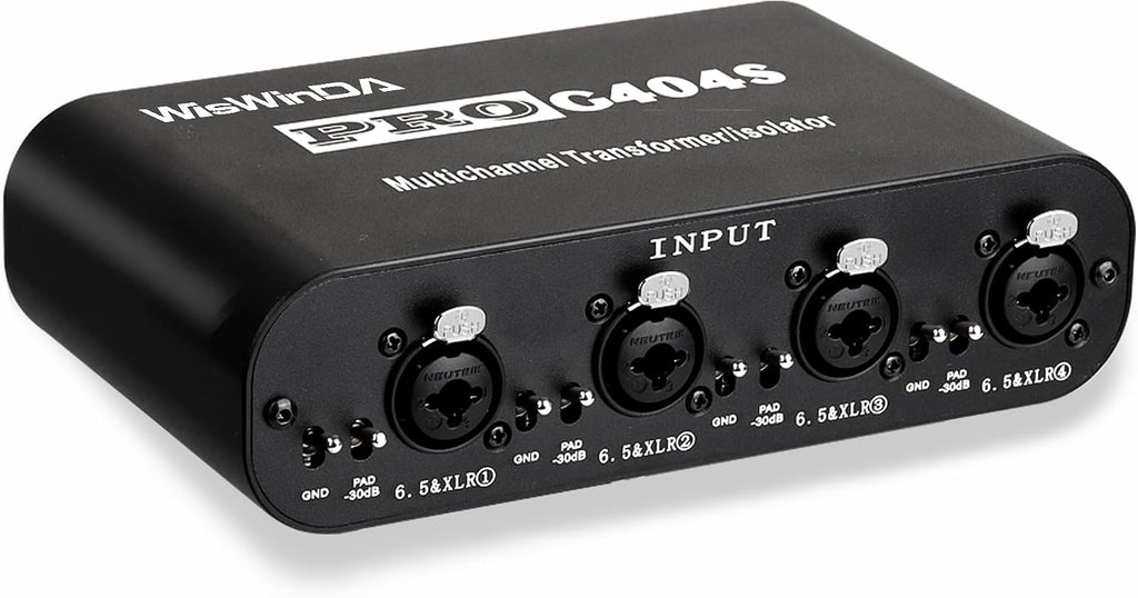 4Channels Pro G404s XLR/TS/TRS/1/4' Passive Hum Eliminator Direct Box for Audio Equipments Ground Loop Isolator Noise Filter for Different Audio Systems Using (Pro G404S)