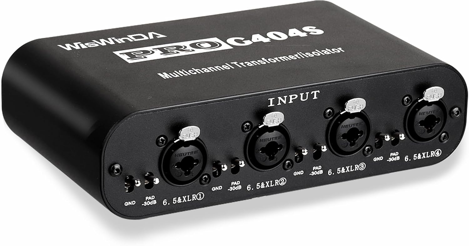 4Channels Pro G404s XLR/TS/TRS/1/4' Passive Hum Eliminator Direct Box for Audio Equipments Ground Loop Isolator Noise Filter for Different Audio Systems Using (Pro G404S)