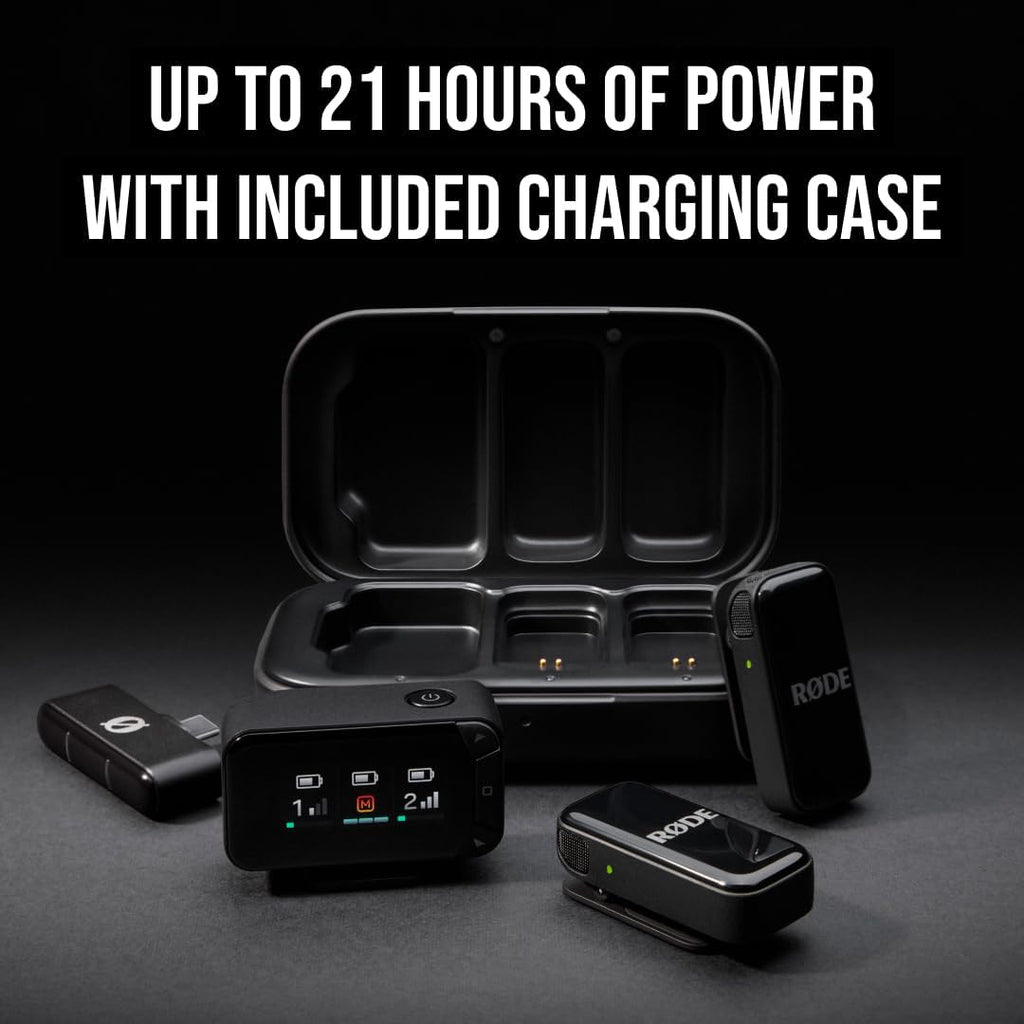 RØDE Wireless Micro - Compact Wireless Microphone Camera Kit, Two Mics with Camera Receiver, Smartphone Receiver, and Charge Case for Content Creation - USB-C, Black