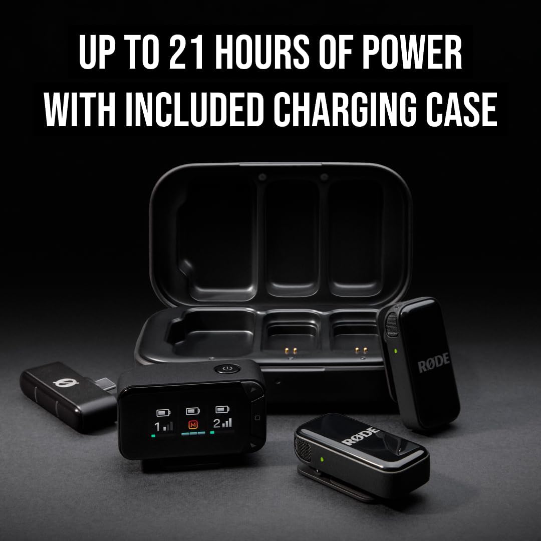 RØDE Wireless Micro - Compact Wireless Microphone Camera Kit, Two Mics with Camera Receiver, Smartphone Receiver, and Charge Case for Content Creation - USB-C, Black