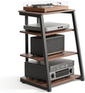 FITUEYES Design 4-Tier AV Media Stand Corner Shelf for Record Player Wooden Stereo Cabinet Audio Rack Tower with Height Adjustable Wooden Shelves for ps4 (Walnut)