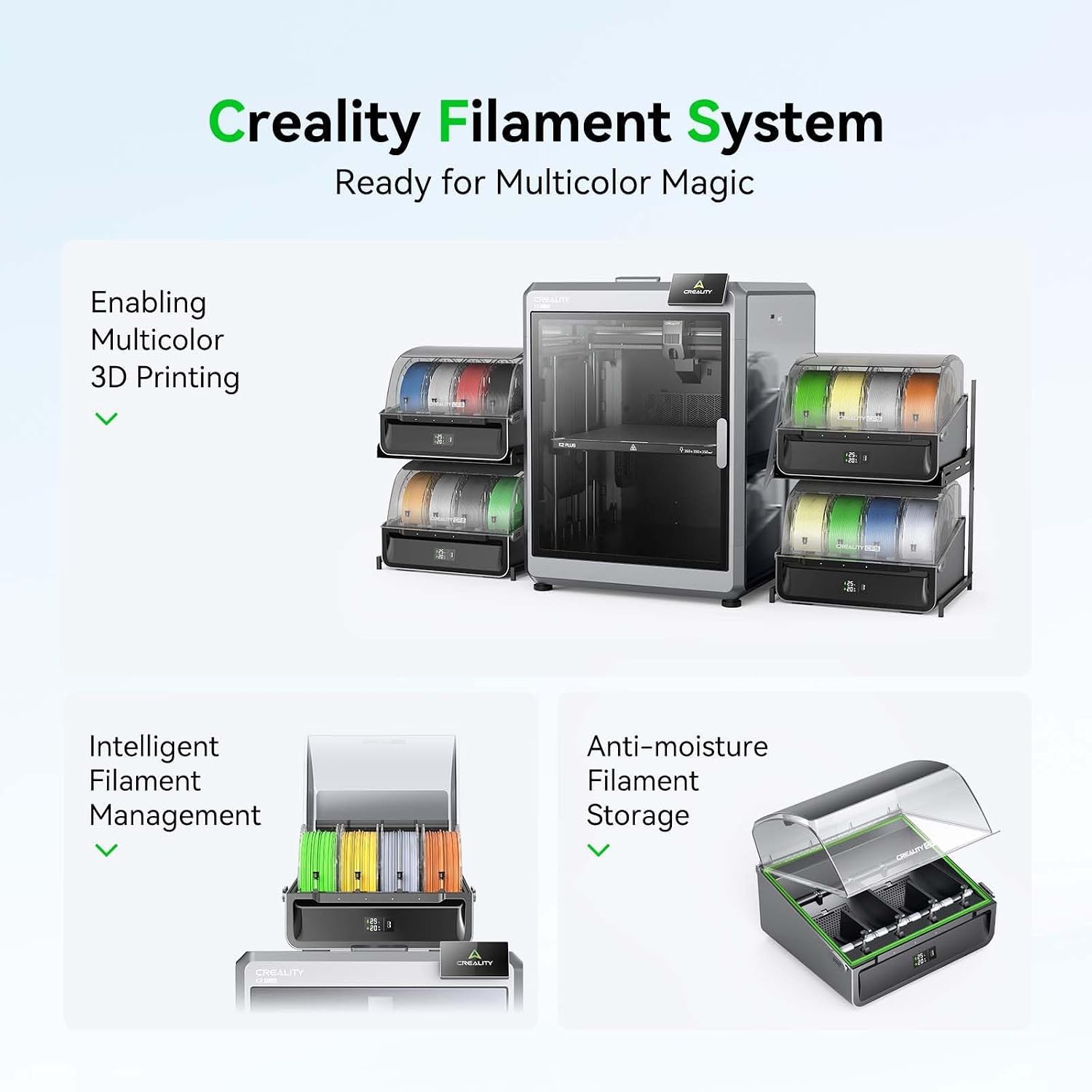 Creality CFS Multi Color 3D Printer Automatically Filament System, Anti-Moisture Filament Storage, Supports 4 Parallel Devices for 16 Color Printing, Compatible with K2 Plus/Hi Series 3D Printer